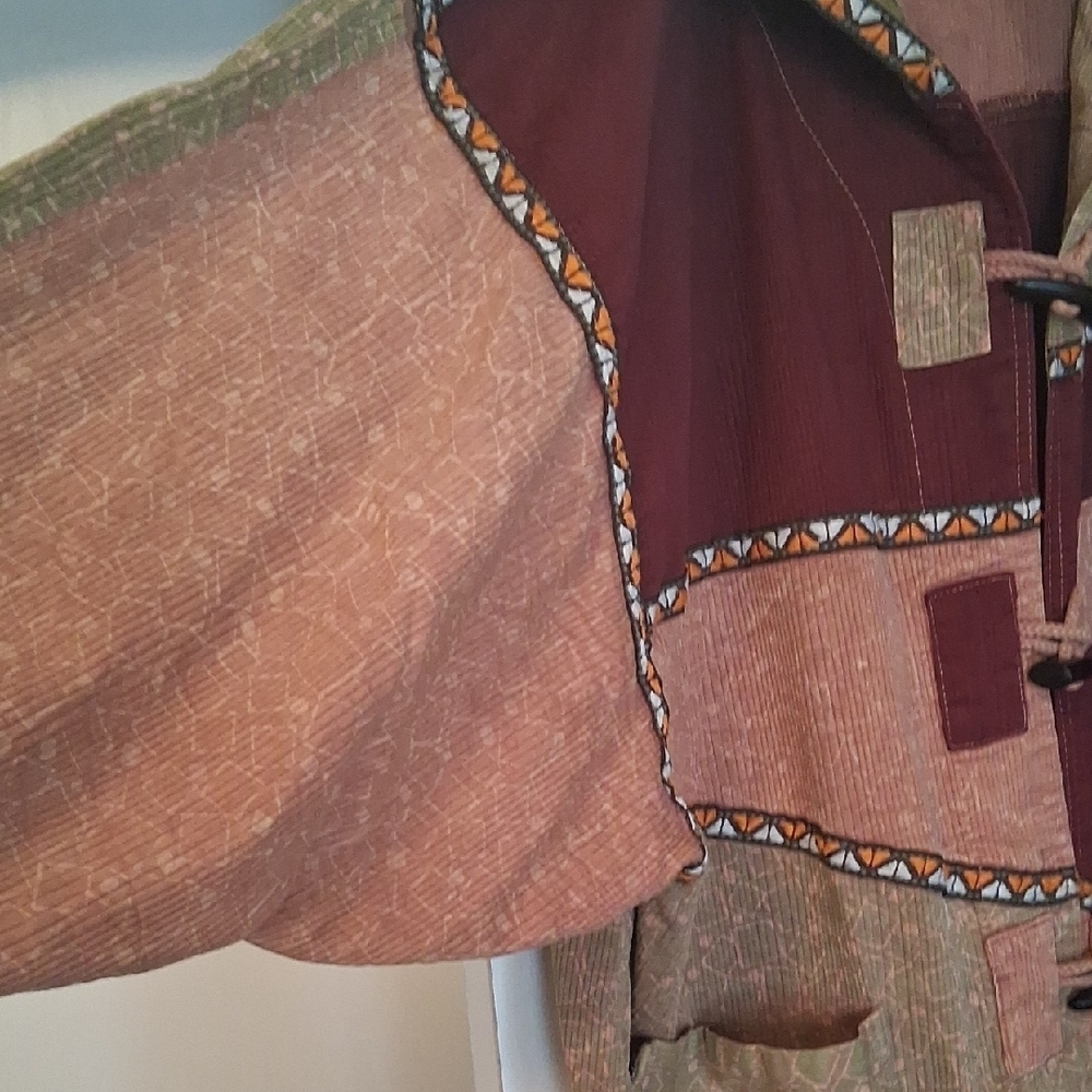 Boho Patchwork Hooded 1970s 80s Jacket in Earth Tones - Picture 13 of 16
